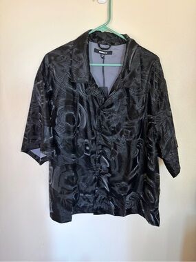 NWT Fashion Nova Men Prismatic Shirt Black Silver Swirl Coated Snap Front Sz XXL